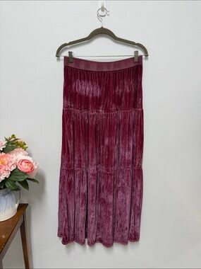 Velvet Tiered Maxi Skirt - Deep Magenta